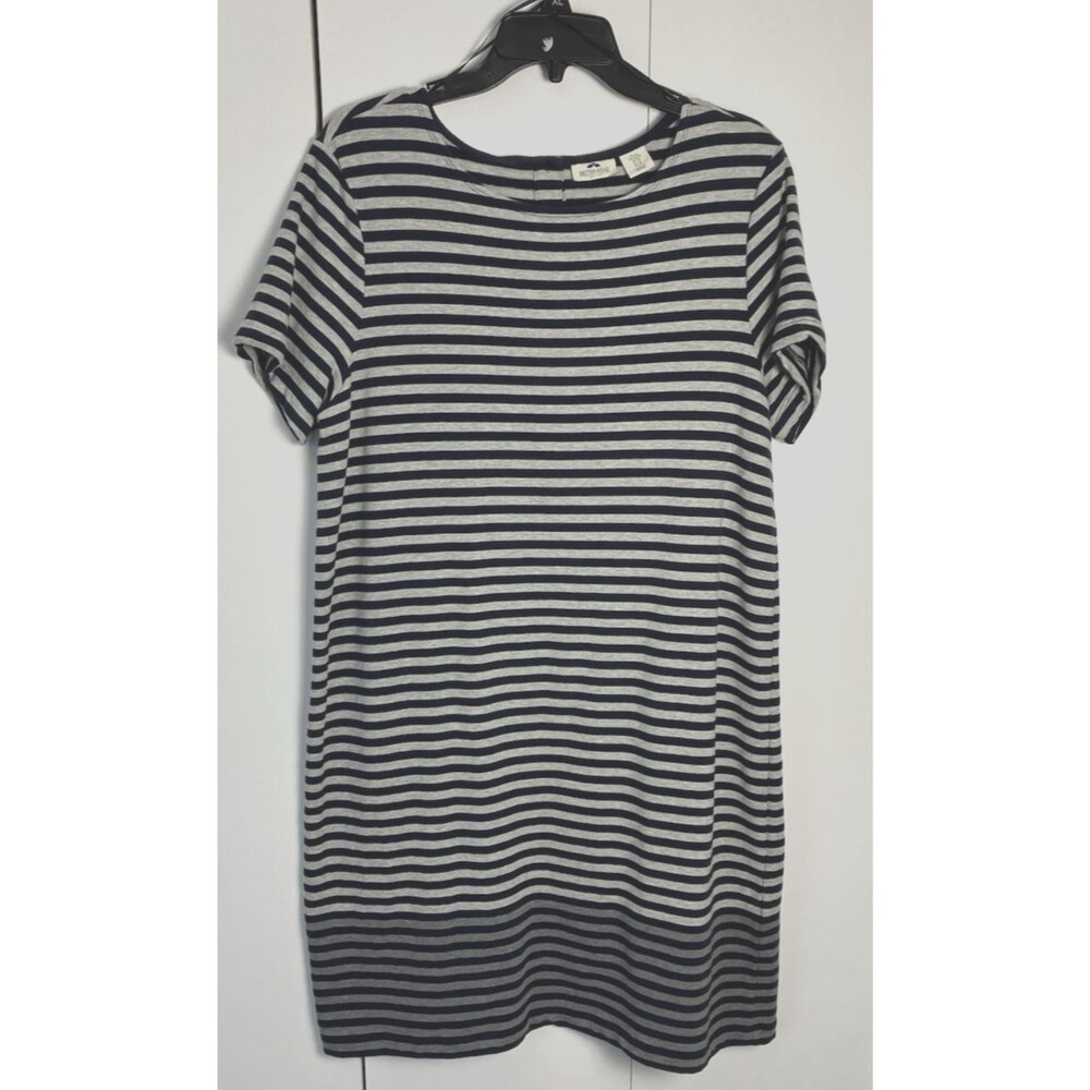 British Khaki Womens Short Sleeve Navy Blue & Gray Stretch Striped Dress Size Xl